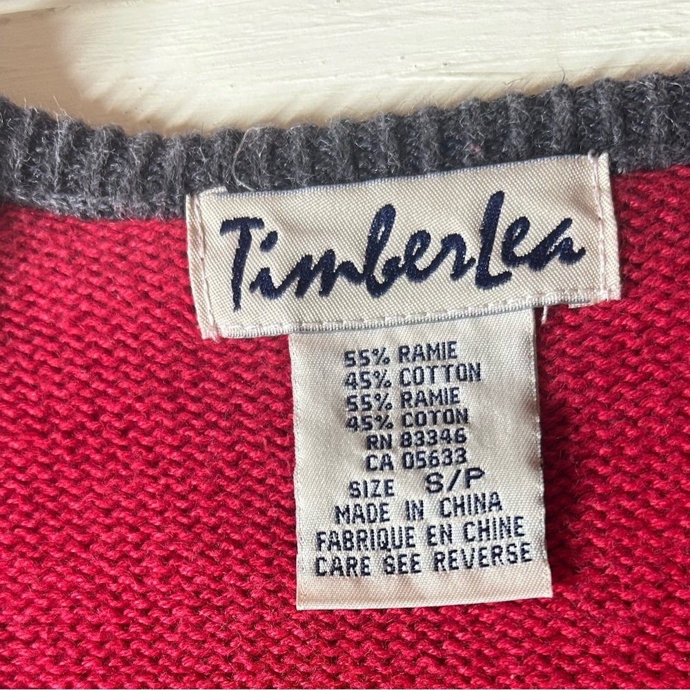 VINTAGE Timberlea Cat Embroidered Sweater Vest Red Gray Button Front Size Small - Picture 5 of 9